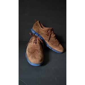 Suede Leather Wingtip Oxford Dress Shoes Casual Comfort Blue Sole